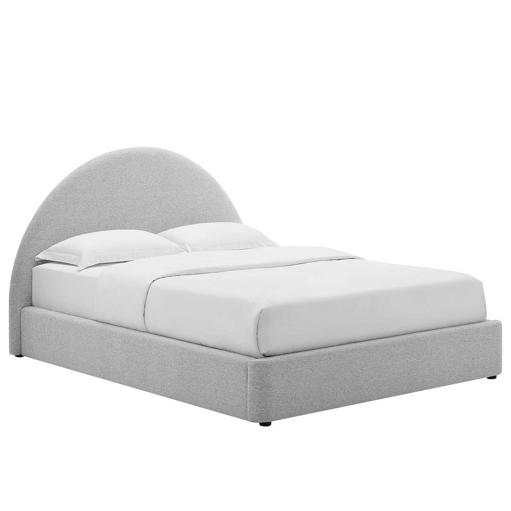 Modway Resort Full Size Platform Bed with Arch Shaped Round Headboard in Heathered Weave Light Gray, Woven Heathered Fabric Upholstery, Soft Cloud Bed Frame, Full Size Bed, No Box Spring Needed