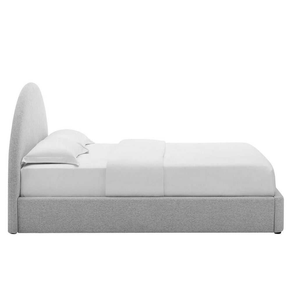 Modway Resort Full Size Platform Bed with Arch Shaped Round Headboard in Heathered Weave Light Gray Woven Heathered Fabric Upholstery Soft