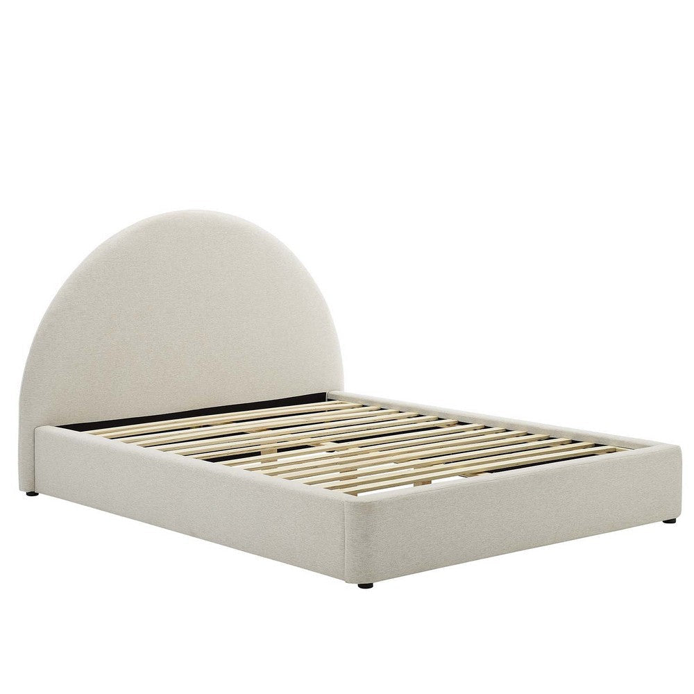 Modway Resort Queen Size Platform Bed with Arch Shaped Round Headboard in Heathered Weave Ivory Woven Heathered Fabric Upholstery Soft