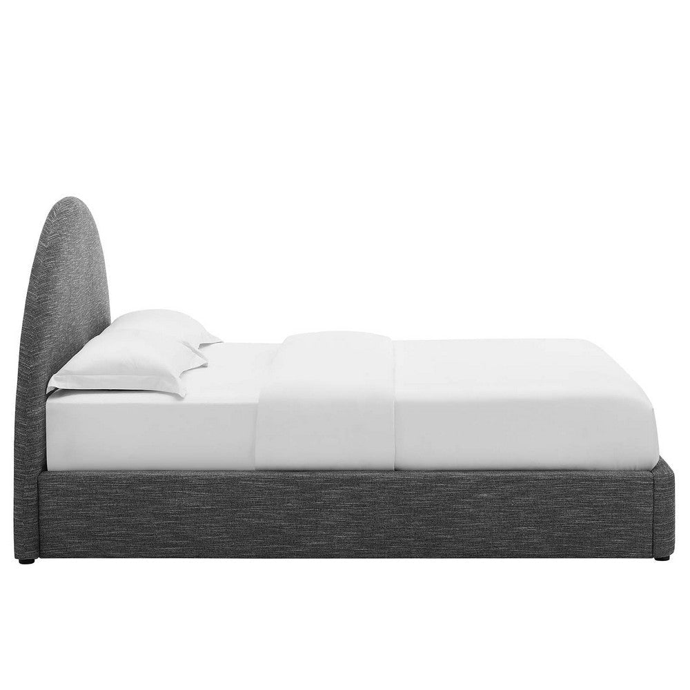 Modway Resort Queen Size Platform Bed with Arch Shaped Round Headboard in Heathered Weave Slate Woven Heathered Fabric Upholstery Soft