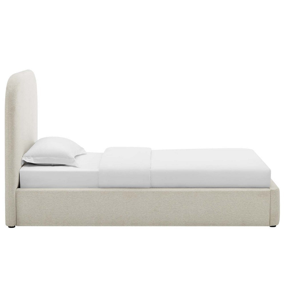 Modway Keynote Modern Bed Frame Twin Size with Curve Shaped Headboard in Heathered Weave Ivory Woven Heathered Fabric Upholstery Twin Size