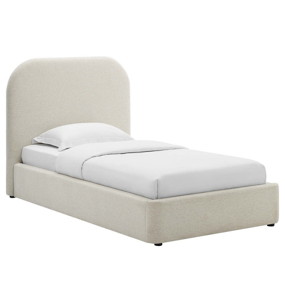 Modway Keynote Modern Bed Frame, Twin Size with Curve Shaped Headboard in Heathered Weave Ivory, Woven Heathered Fabric Upholstery, Twin Size Platform Bed, Soft Cloud Bed Frame, No Box Spring Needed