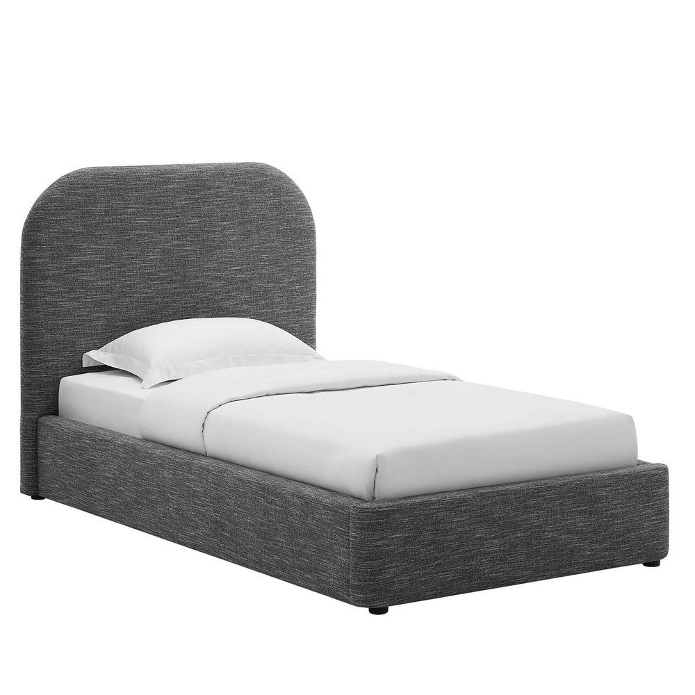 Modway Keynote Modern Bed Frame, Twin Size with Curve Shaped Headboard in Heathered Weave Slate, Woven Heathered Fabric Upholstery, Twin Size Platform Bed, Soft Cloud Bed Frame, No Box Spring Needed