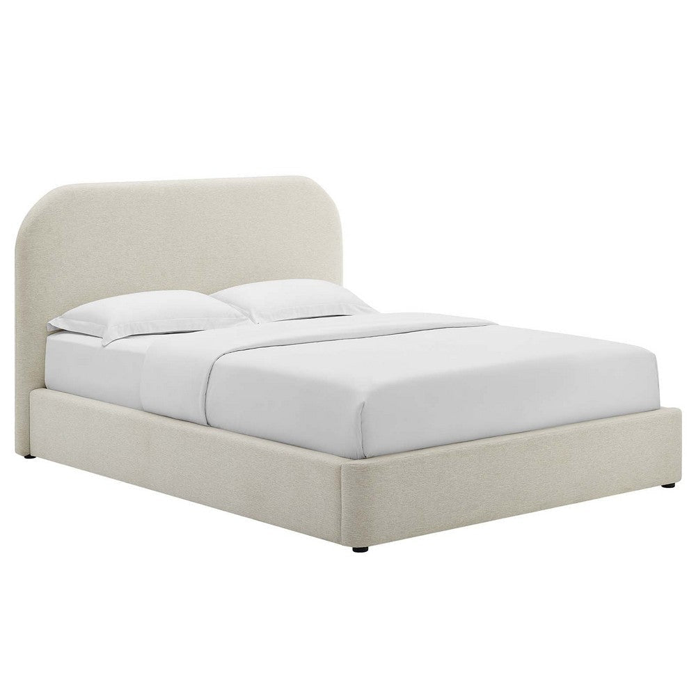 Modway Keynote Modern Full Bed Frame with Curve Shaped Headboard in Heathered Weave Ivory, Woven Heathered Fabric Upholstery, Full Size Platform Bed, Soft Cloud Bed Frame, No Box Spring Needed