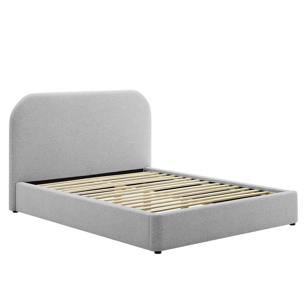 Modway Keynote Modern Full Bed Frame with Curve Shaped Headboard in Heathered Weave Light Gray Woven Heathered Fabric Upholstery Full Size