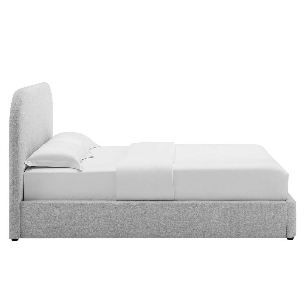 Modway Keynote Modern Full Bed Frame with Curve Shaped Headboard in Heathered Weave Light Gray Woven Heathered Fabric Upholstery Full Size