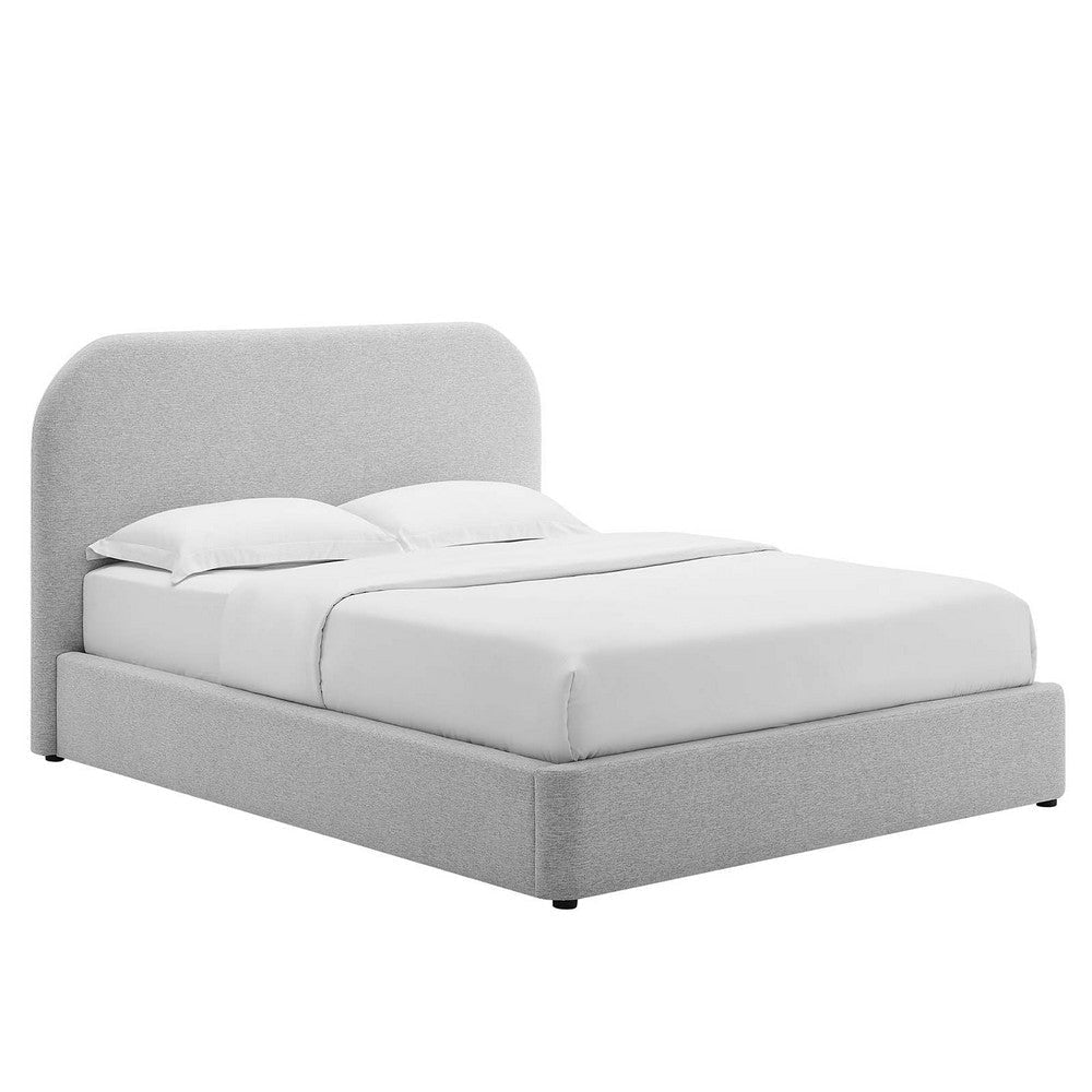 Modway Keynote Modern Full Bed Frame with Curve Shaped Headboard in Heathered Weave Light Gray, Woven Heathered Fabric Upholstery, Full Size Platform Bed, Soft Cloud Bed Frame, No Box Spring Needed