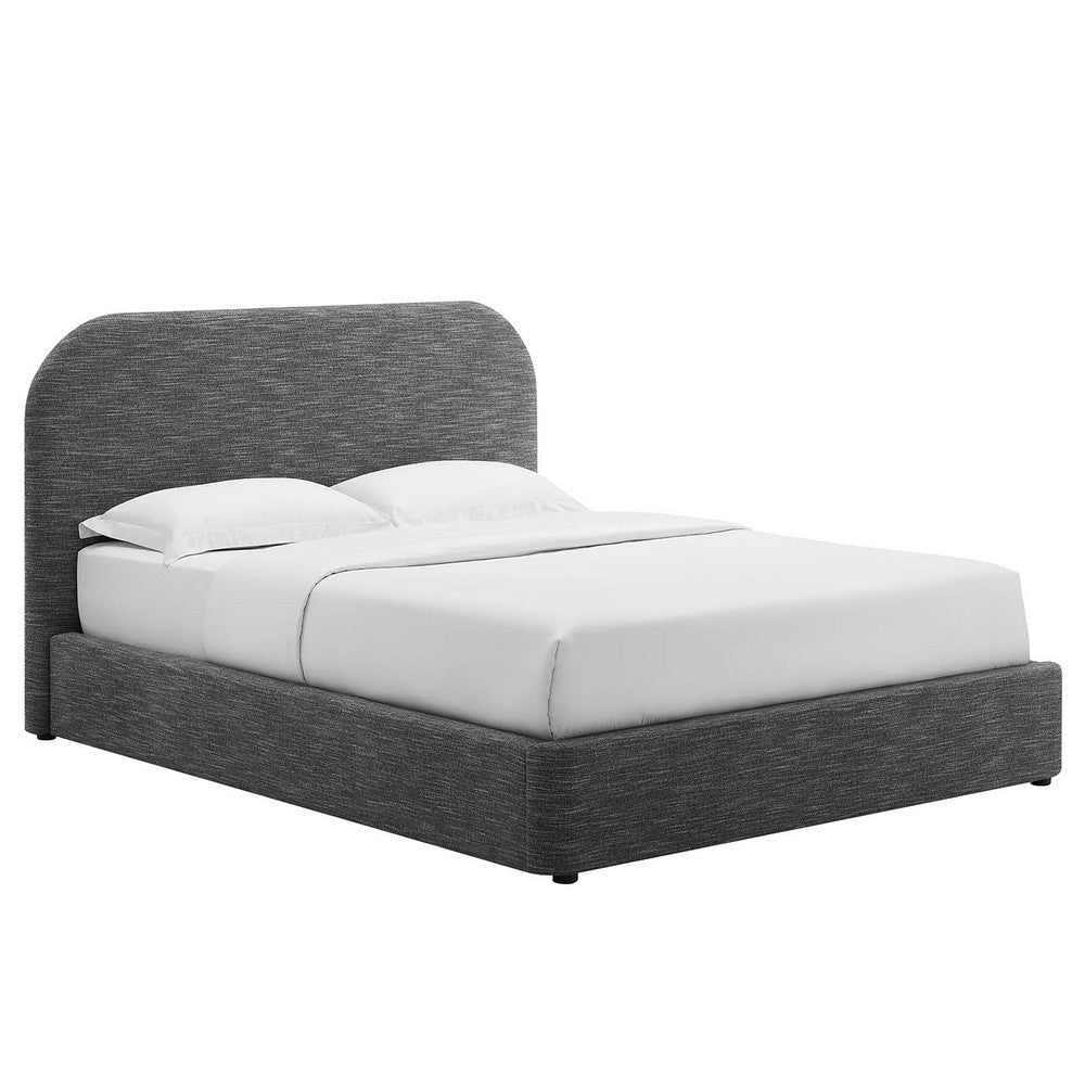 Modway Keynote Modern Full Bed Frame with Curve Shaped Headboard in Heathered Weave Slate, Woven Heathered Fabric Upholstery, Full Size Platform Bed, Soft Cloud Bed Frame, No Box Spring Needed