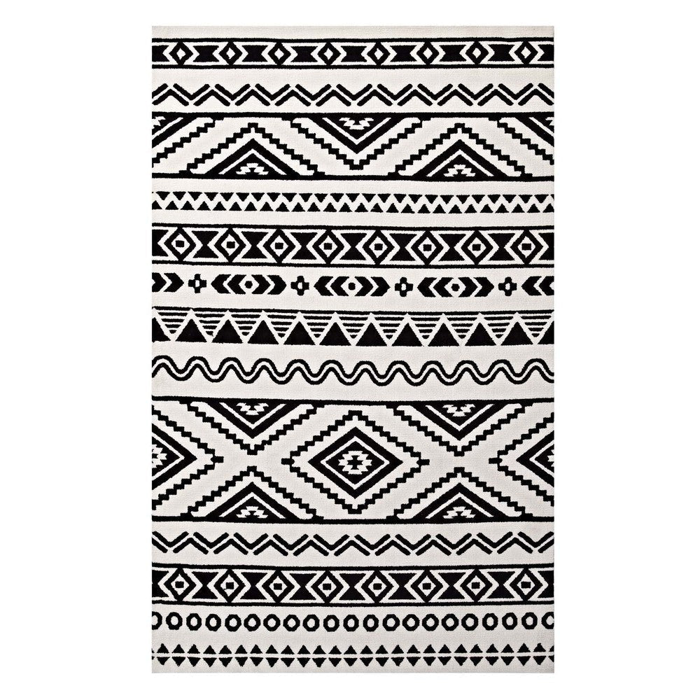 Modway Haku Geometric Moroccan Tribal 5x8 Area Rug With Contemporary Design In Black and White