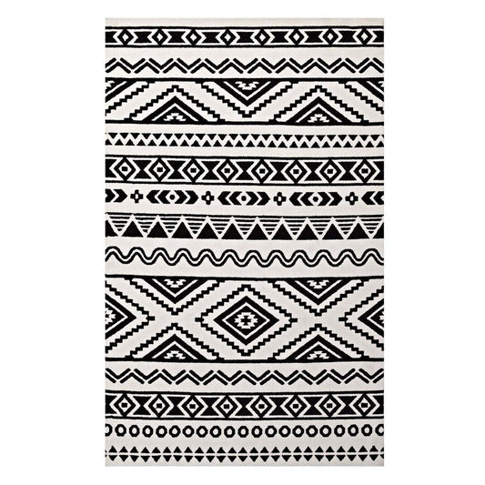 Modway Haku Geometric Moroccan Tribal 5x8 Area Rug With Contemporary Design In Black and White