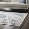 Modway Lilja Distressed Vintage Persian Medallion 5x8 Area Rug In Ivory and Moroccan Blue MDY-R-1127B-58