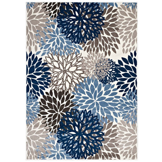 Modway Calithea Vintage Classic Abstract Floral 5x8 Area Rug In Blue, Brown and Beige