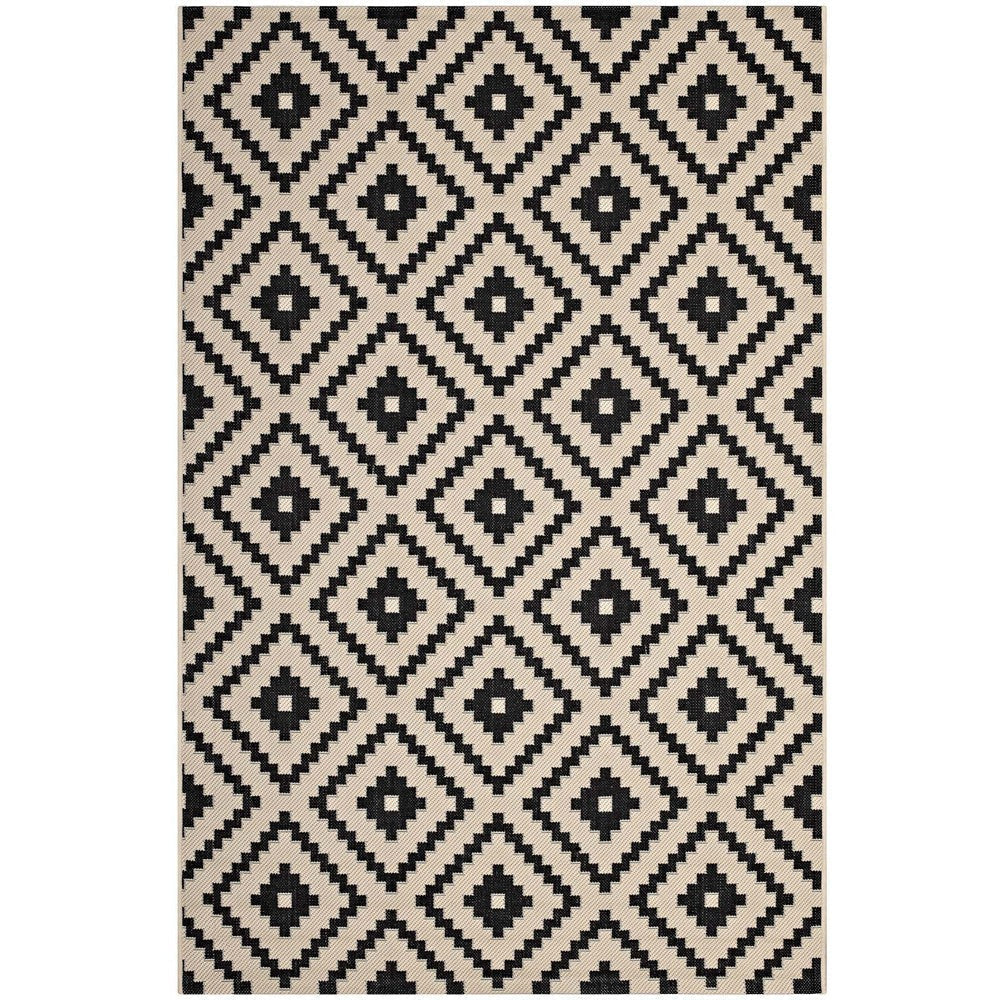 Modway Perplex Geometric Diamond Trellis 5x8 Indoor and Outdoor In Black and Beige