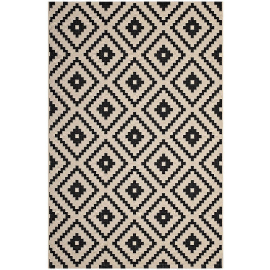 Modway Perplex Geometric Diamond Trellis 5x8 Indoor and Outdoor In Black and Beige