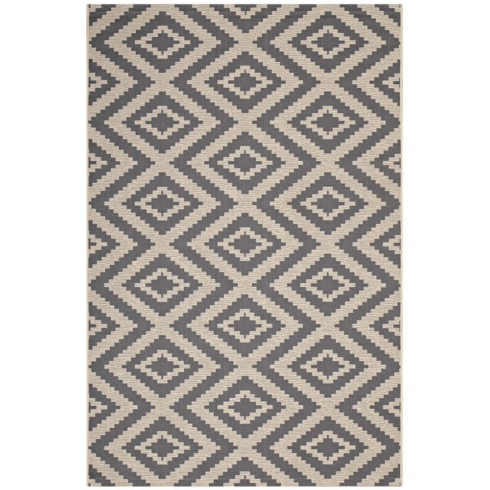 Modway Jagged Geometric Diamond Trellis 5x8 Indoor and Outdoor In Gray and Beige