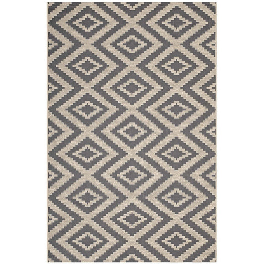 Modway Jagged Geometric Diamond Trellis 5x8 Indoor and Outdoor In Gray and Beige