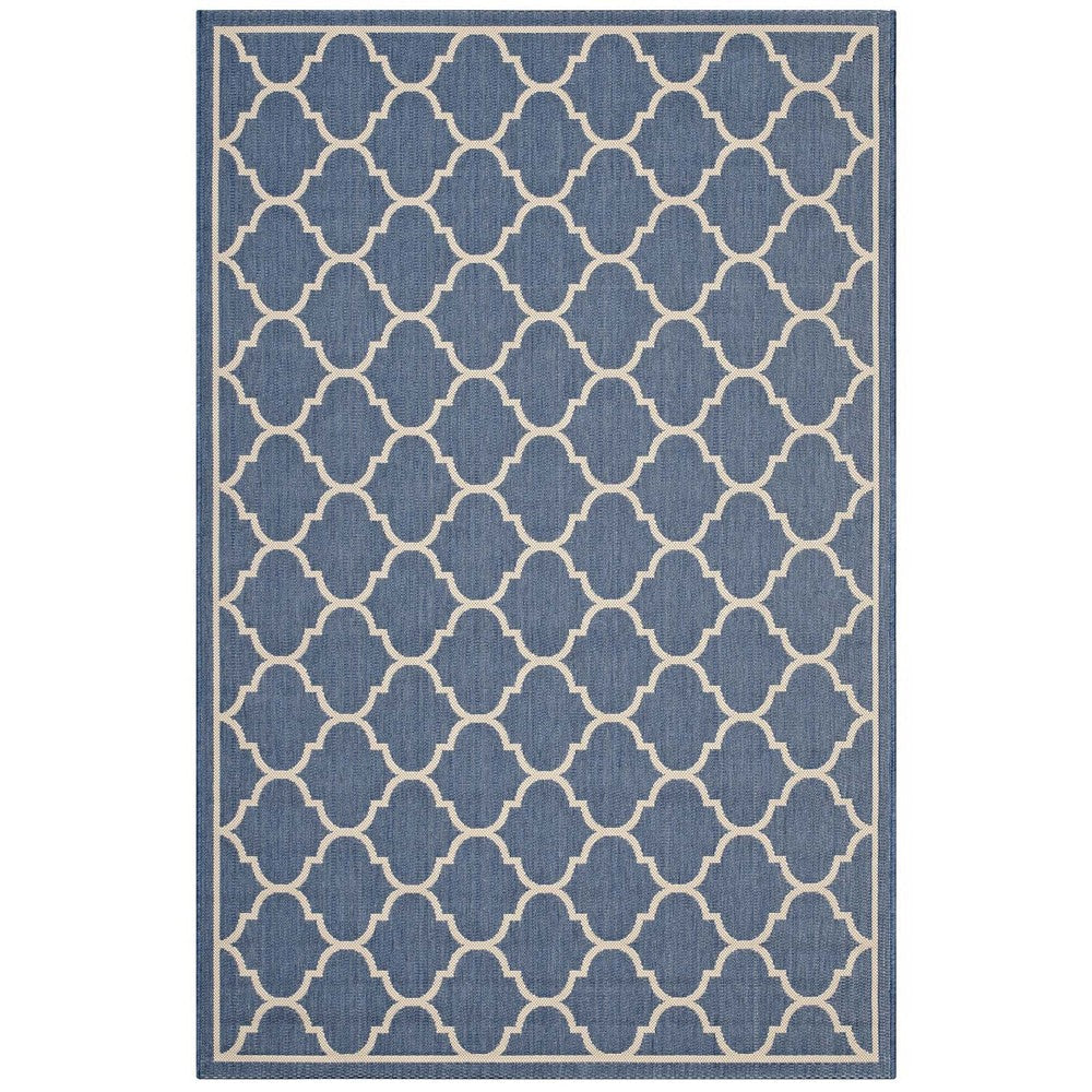 Modway Avena Moroccan Quatrefoil Trellis 5x8 Indoor and Outdoor In Blue and Beige