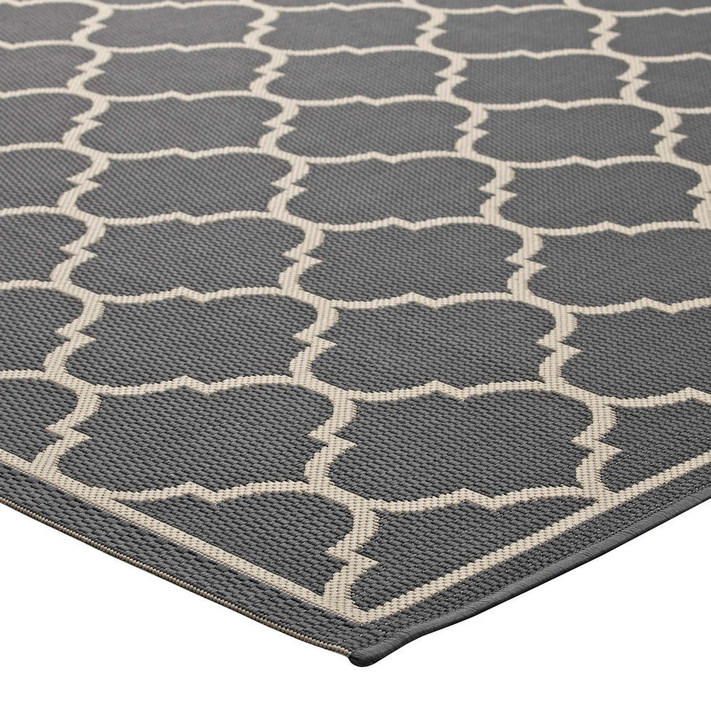 Modway Avena Moroccan Quatrefoil Trellis 5x8 Indoor and Outdoor In Gray and Beige MDY-R-1137B-58