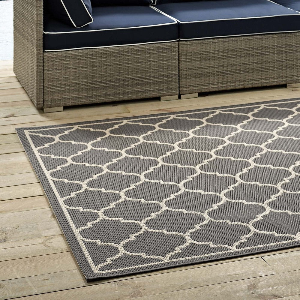 Modway Avena Moroccan Quatrefoil Trellis 5x8 Indoor and Outdoor In Gray and Beige MDY-R-1137B-58