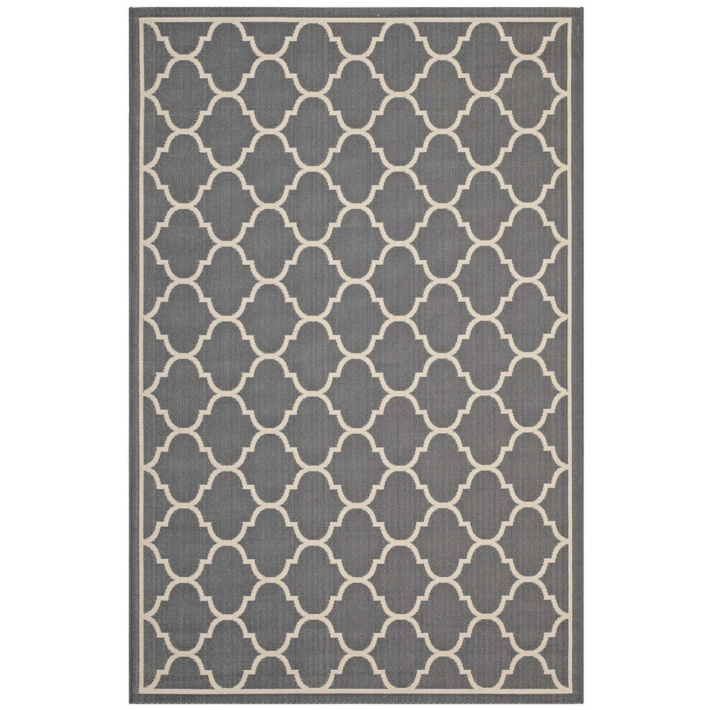 Modway Avena Moroccan Quatrefoil Trellis 5x8 Indoor and Outdoor In Gray and Beige