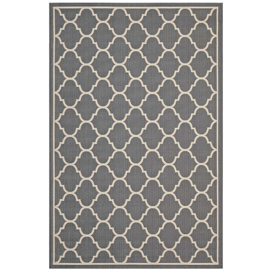 Modway Avena Moroccan Quatrefoil Trellis 8x10 Indoor and Outdoor In Gray and Beige