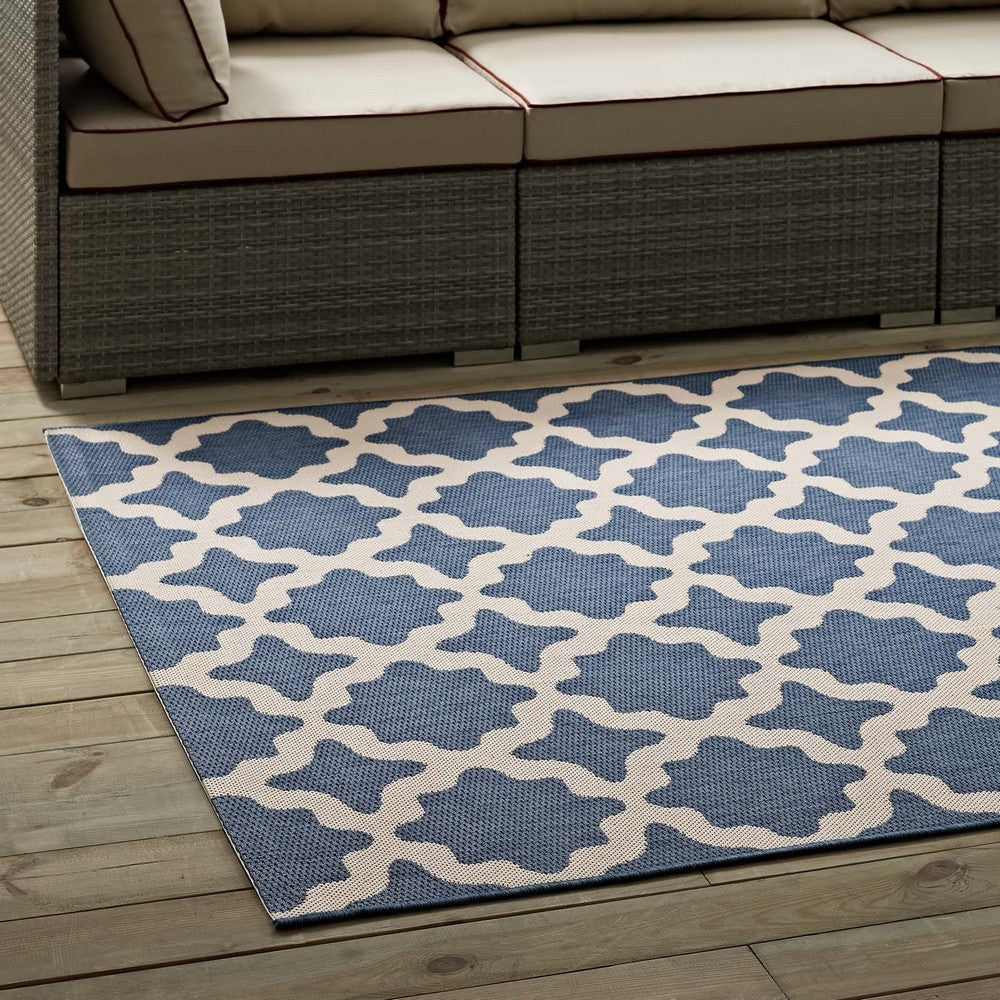 Modway Cerelia Moroccan Trellis 8x10 Indoor and Outdoor In Blue and Beige MDY-R-1139C-810