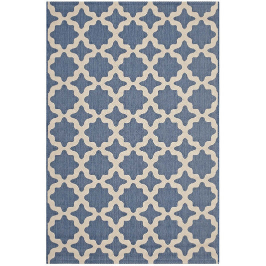 Modway Cerelia Moroccan Trellis 8x10 Indoor and Outdoor In Blue and Beige