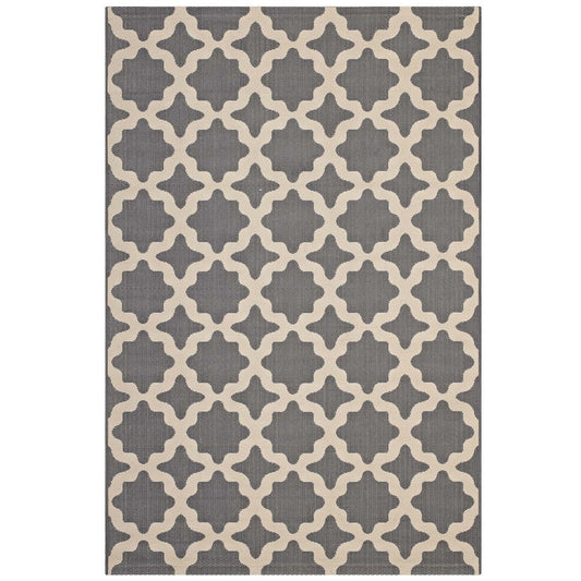 Modway Cerelia Moroccan Trellis 8x10 Indoor and Outdoor In Gray and Beige