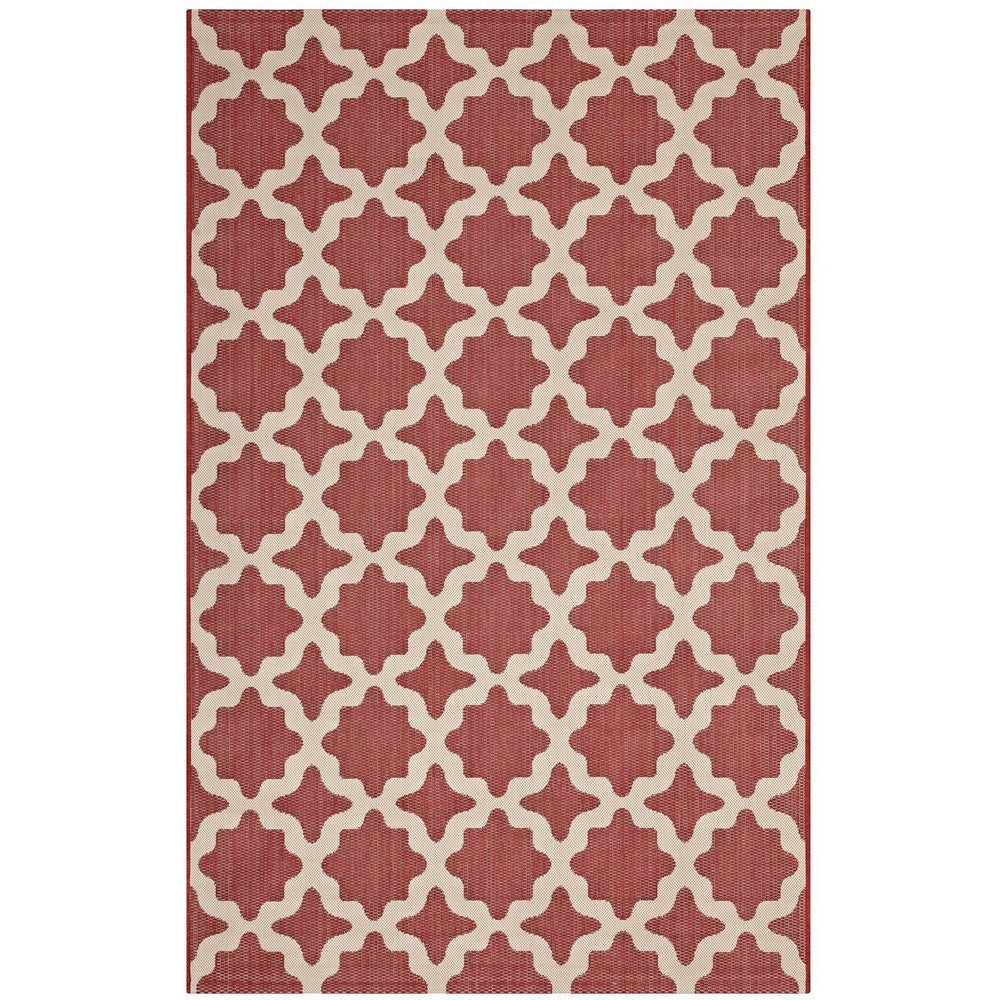 Modway Cerelia Moroccan Trellis 5x8 Indoor and Outdoor In Red and Beige