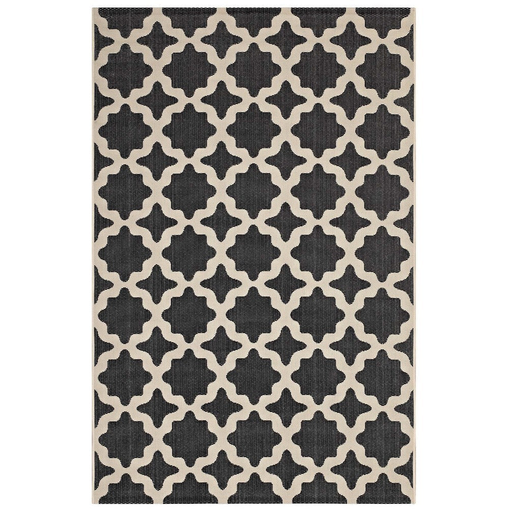 Modway Cerelia Moroccan Trellis 5x8 Indoor and Outdoor In Black and Beige