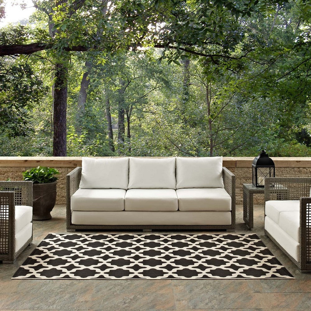 Modway Cerelia Moroccan Trellis 8x10 Indoor and Outdoor In Black and Beige MDY-R-1139F-810