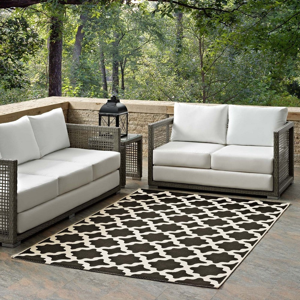 Modway Cerelia Moroccan Trellis 8x10 Indoor and Outdoor In Black and Beige MDY-R-1139F-810