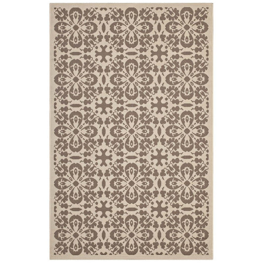 Modway Ariana Vintage Floral Trellis 8x10 Indoor and Outdoor In Light and Dark Beige