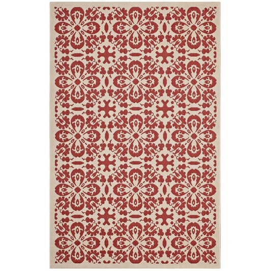 Modway Ariana Vintage Floral Trellis 5x8 Indoor and Outdoor In Red and Beige