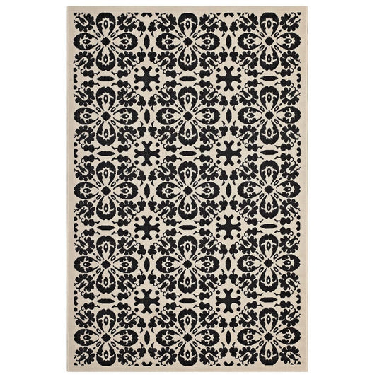 Modway Ariana Vintage Floral Trellis 5x8 Indoor and Outdoor In Black and Beige