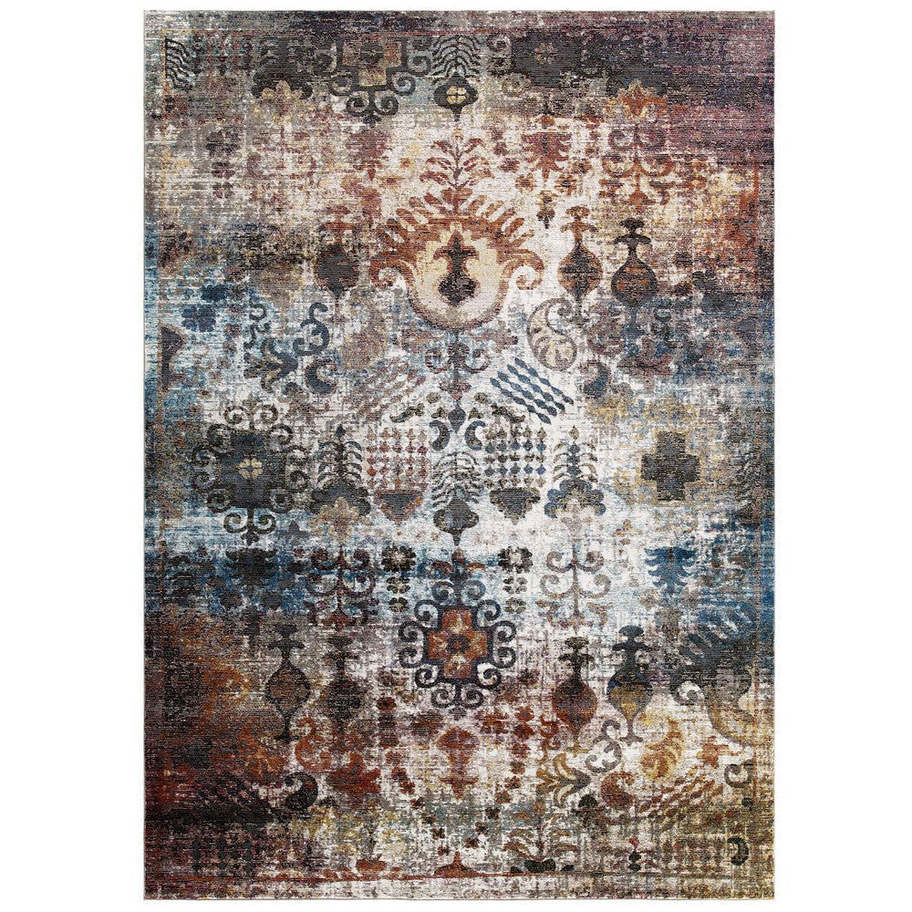 Modway Success Tahira Transitional Distressed Vintage Floral Moroccan Trellis 4x6 Area Rug, Multicolored