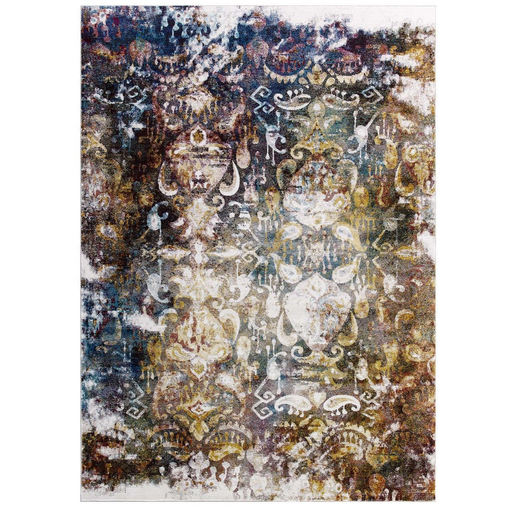 Modway Success Jayla Transitional Distressed Vintage Floral Moroccan Trellis 4x6 Area Rug, Multicolored