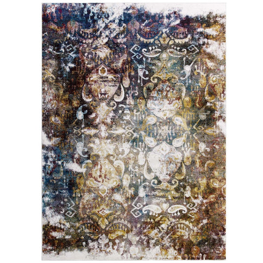 Modway Success Jayla Transitional Distressed Vintage Floral Moroccan Trellis 4x6 Area Rug, Multicolored