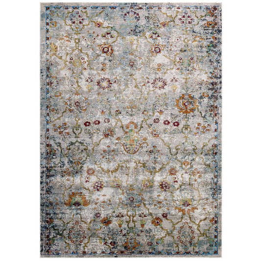 Modway Success Manuka Distressed Vintage Floral Lattice Area Rug, 4x6, Multicolored