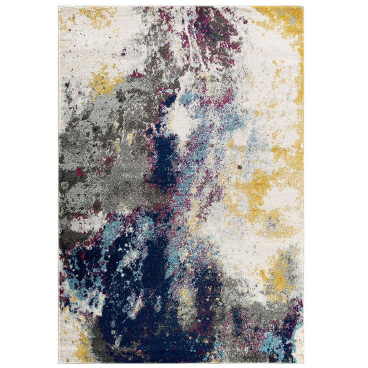 Modway Entourage Adeline Contemporary Modern Abstract 8x10 Area Rug, Blue, Gray, Yellow, Ivory, Pink