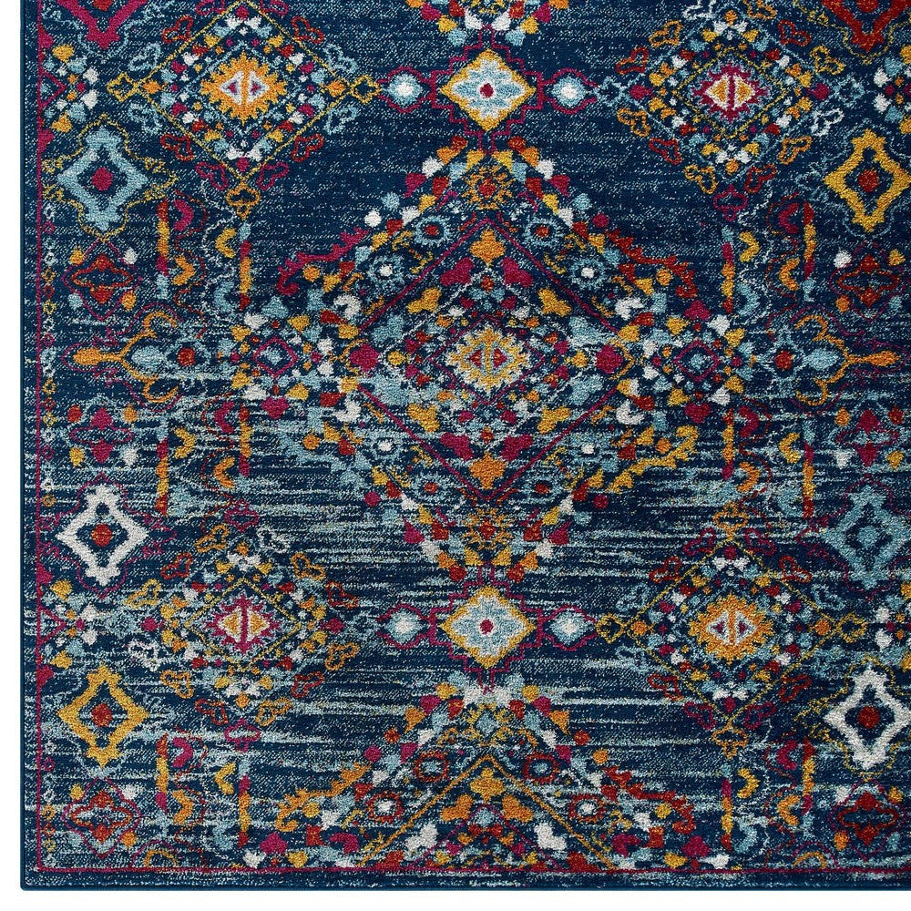 Modway Entourage Khalida Distressed Vintage Floral Lattice Area Rug 5x8 Blue Orange Yellow Red MDY-R-1169B-58