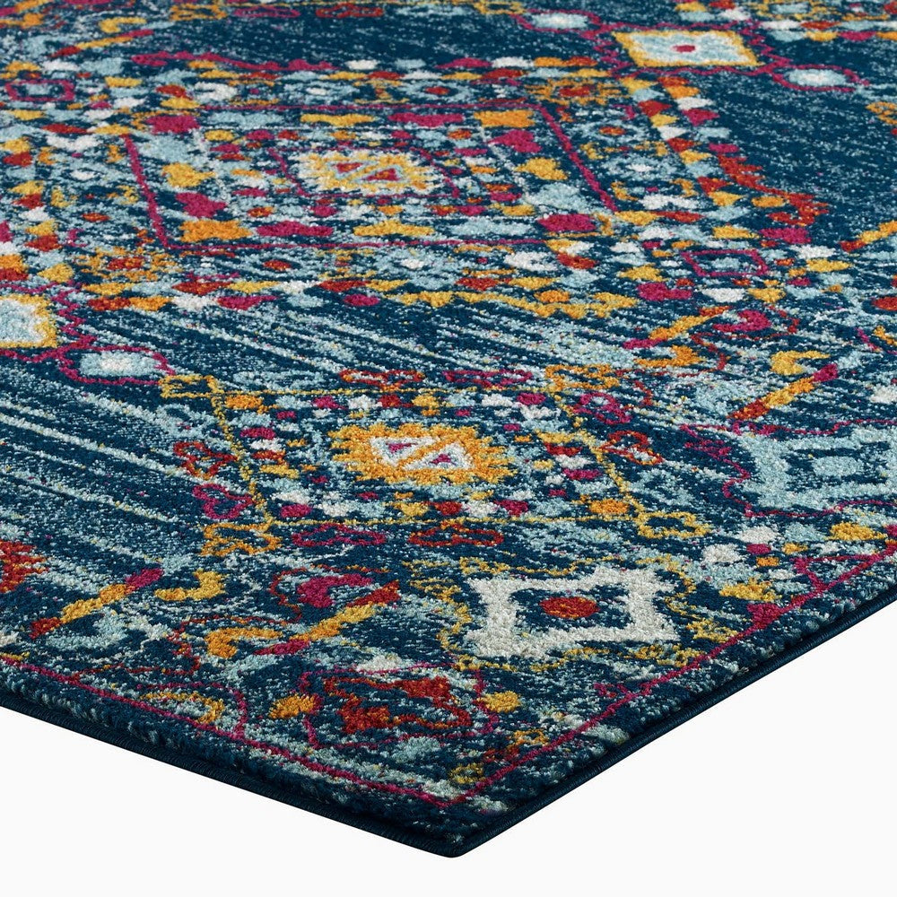 Modway Entourage Khalida Distressed Vintage Floral Lattice Area Rug 5x8 Blue Orange Yellow Red MDY-R-1169B-58