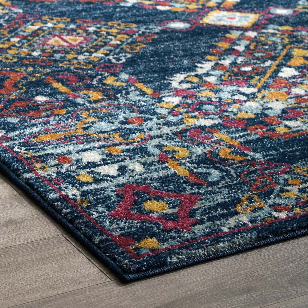 Modway Entourage Khalida Distressed Vintage Floral Lattice Area Rug 5x8 Blue Orange Yellow Red MDY-R-1169B-58