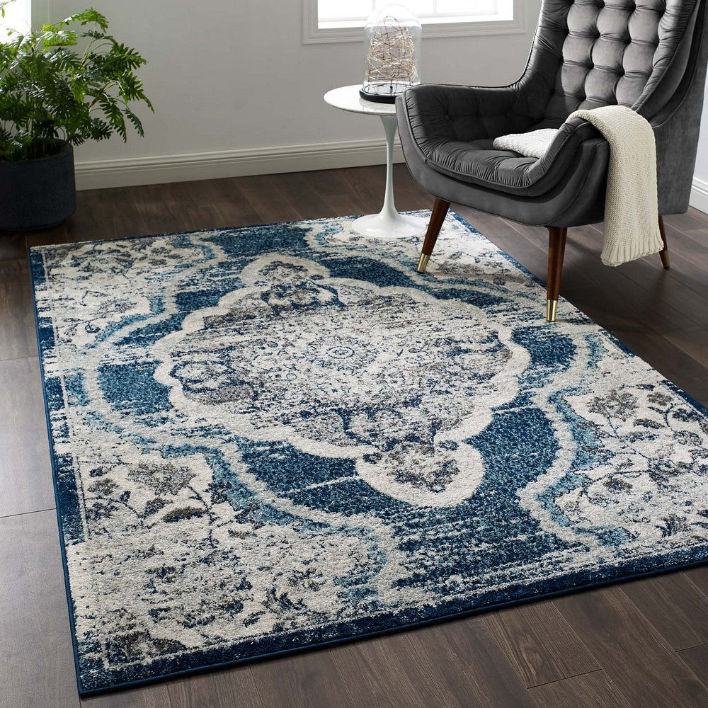 Entourage Malia Distressed Vintage Floral Persian Medallion 5x8 Area Rug - No Shipping Charges MDY-R-1175B-58