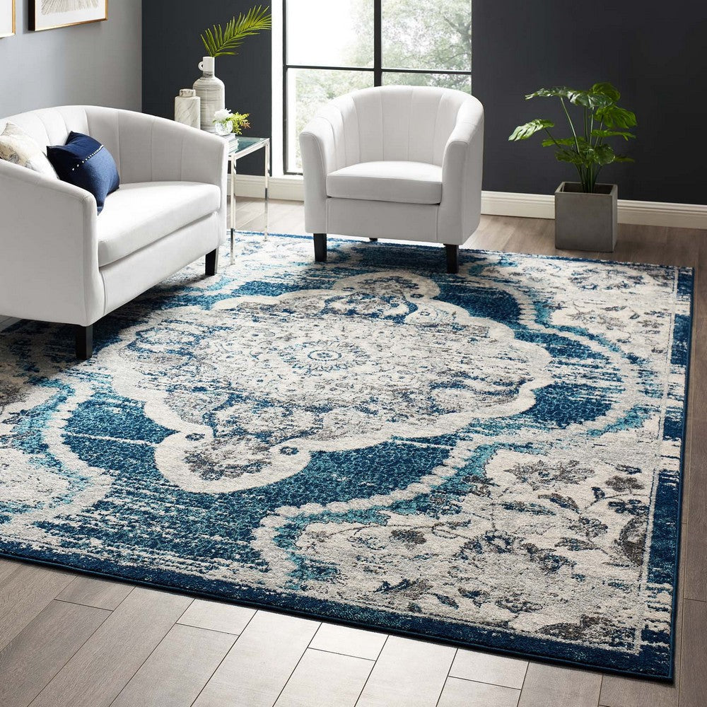 Entourage Malia Distressed Vintage Floral Persian Medallion 8x10 Area Rug - No Shipping Charges MDY-R-1175B-810