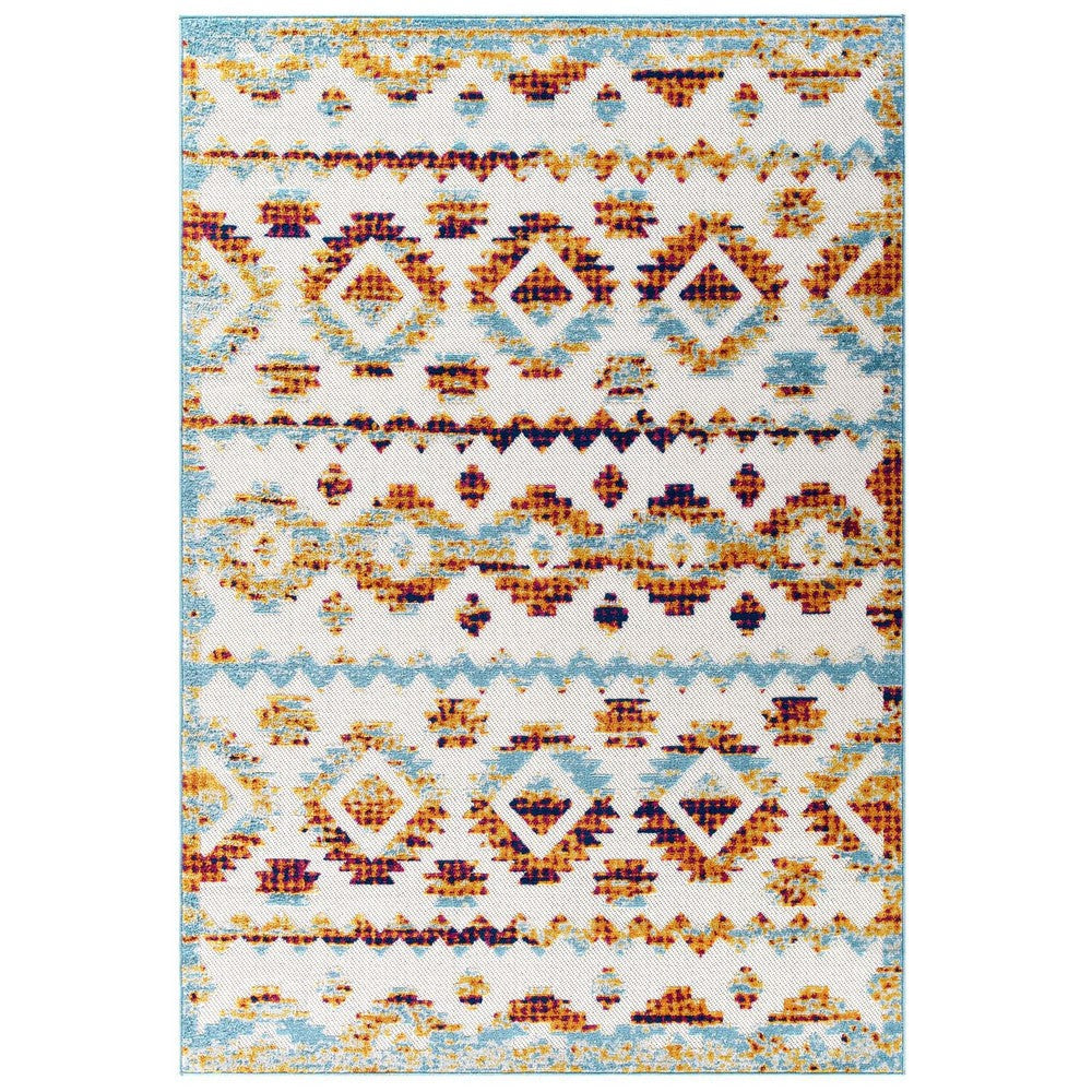 Modway Reflect Distressed Contemporary Abstract Diamond Moroccan Trellis 8x10 Indoor and Outdoor Area Rug, 8 ft x 10 ft, Takara/Multicolored