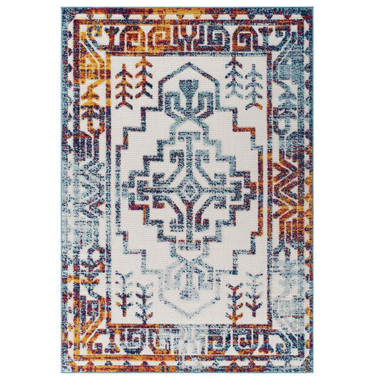 Modway Reflect Distressed Geometric Southwestern Aztec 5x8 Indoor and Outdoor Area Rug, 5 ft x 8 ft, Nyssa/Multicolored