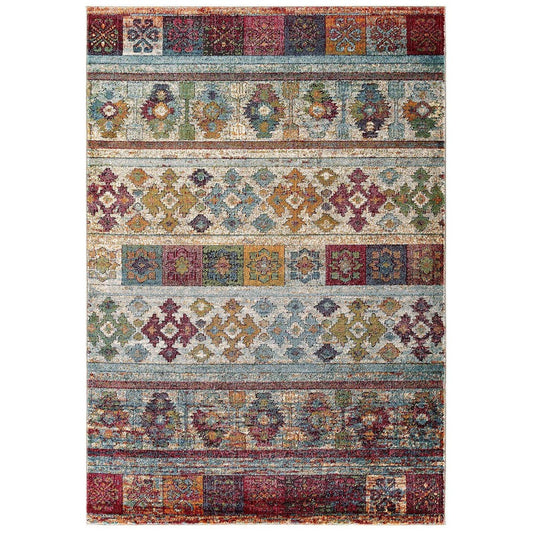 Modway R-1187A-58 Tribute Nala Distressed Vintage Floral Lattice Area Rug, 5x8, Multicolored