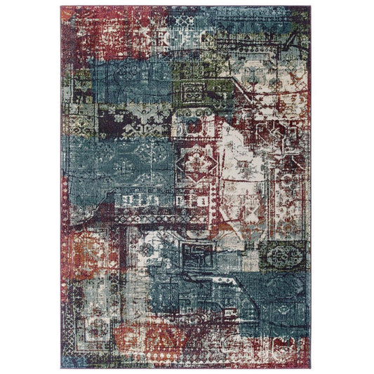 Modway Tribute Elowen Contemporary Modern Vintage Mosaic Area Rug, 5x8, Multicolored