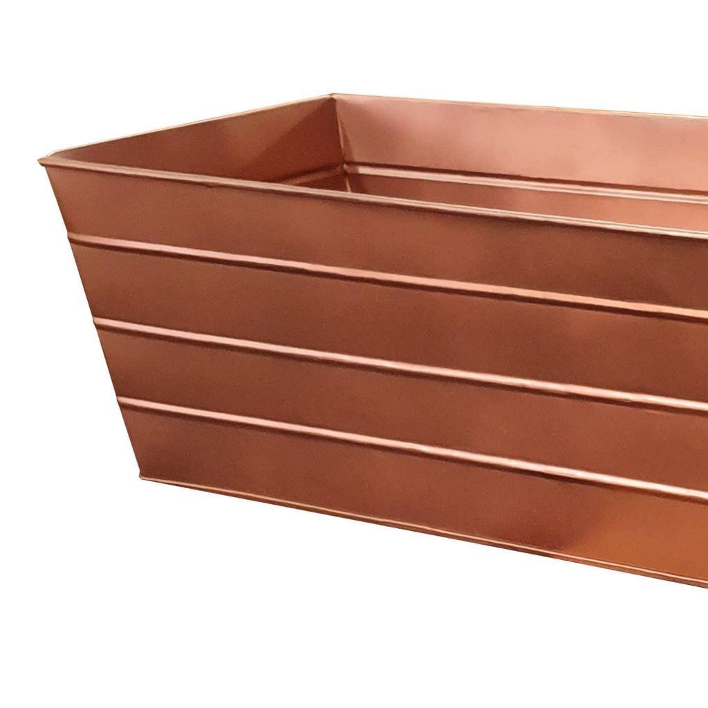 Rectangular Metal Flower Planter Box with Embossed Line Design Large Copper - BM195218 BM195218